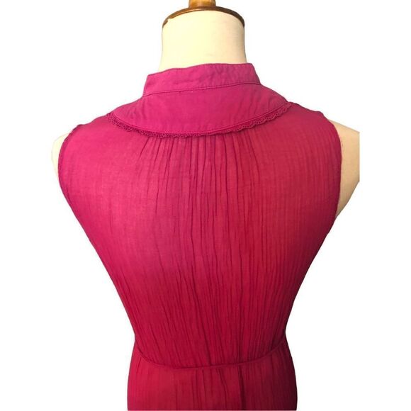 Zara vibrant  pink near sheer sleeveless prairie style midi dress - Picture 6 of 11